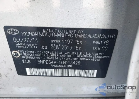 2015 Hyundai Sonata Sport z USA, uszkodzony, nr VIN 5NPE34AF1FH113426